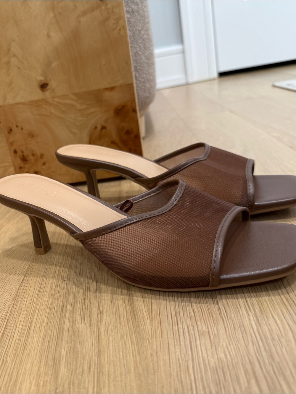 Forever 21 Brown Mesh Slide Heeled Mules